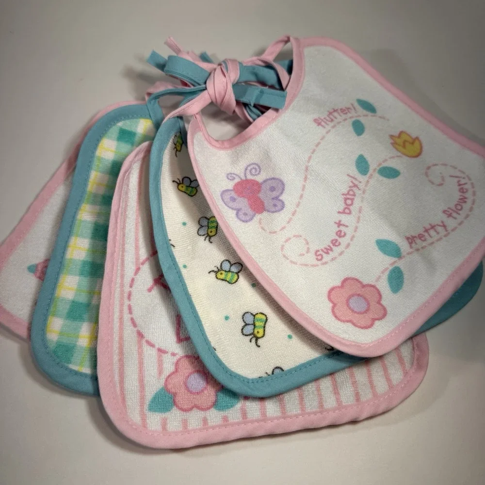 Vintage Baby Bibs Vinyl Backed Lot of 5 Hamco 2004 Y2K‎ Feeding Pink & Blue EUC